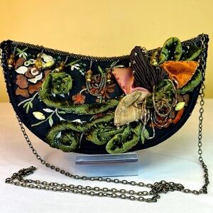 Mary Frances Black Beaded Embroidered & Velvet Floral Bag